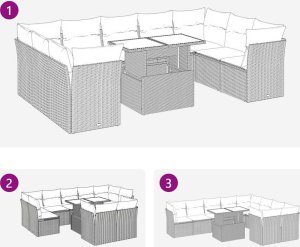 10-cz. zestaw mebli z poduszkami, szary, polirattan i akacja 9