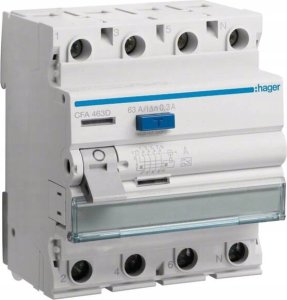 Hager residual current circuit breaker 4-pole 63A/300mA,6kA CFA463D 1