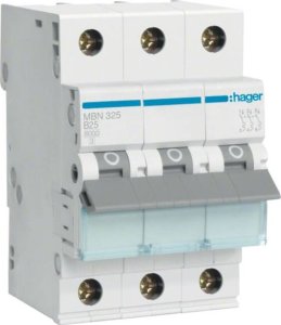 Hager circuit breaker 3-pole. B-25A, 6kA MBN325 1