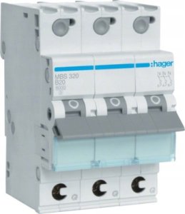 Hager circuit breaker 3p. B-20A,6kA,3M QC MBS320 1