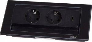 Schulte Elektrotechnik socket element EVOLINE BACKFLIP GLASS 2f socket, USB charger, black, 2.5m 1