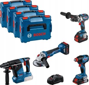 Bosch Professional 18V System Combo Kit: GSR 18V-110 C + GDX 18V-210 C + GWS 18V-10 + GBH 18V-24 C (incl. 2x ProCORE 5 batteries. 1