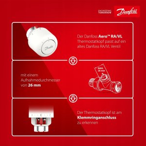 Danfoss Aero RAVL click, thermostatic head with built-in sensor, 26 mm neck diameter 10