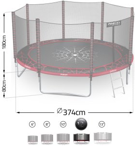 Trampolina ogrodowa Neo-Sport Trampolina ogrodowa 12ft/374cm z siatką zewnętrzną i drabinką 6