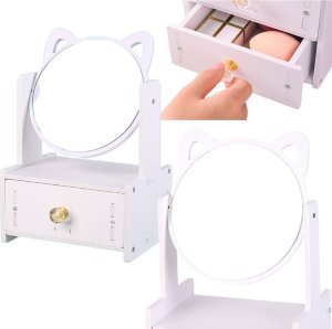 Mini Toaletka Lusterko Do Makijażu Szuflada Uszy Drewniana Biała EDUKAMP 1