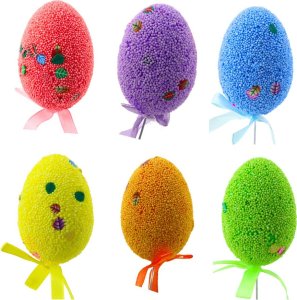 Lean Jajka Wielkanocne Na Piku Druciku Kolorowe Listki Wstążka Ozdoba 6szt 2