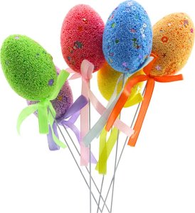 Lean Jajka Wielkanocne Na Piku Druciku Kolorowe Wzorki Wstążka Ozdoba 6szt 2