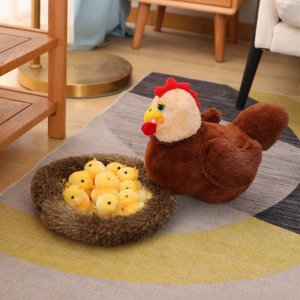 Pluszowa Kura Z Kurczakami 10 szt Gniazdo Rusza Się Dźwięki LEAN Toys 4