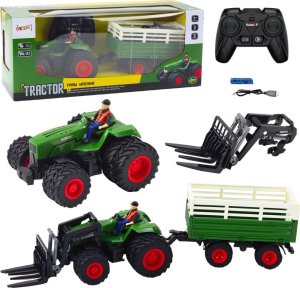 Traktor Rolniczy Z Przyczepą i Widłami Podwójne Koła Zdalnie Sterowany RC LEAN Toys 1