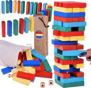 Gra JENGA - chwiejąca się wieża Kolorowe klocki z drewna GR0627 EDUKAMP 1