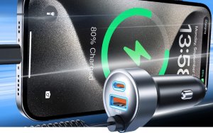 Ładowarka Samochodowa Choetech TC0030 65W USB-C + USB-A QC3.0 PD3.0 z Kablem Sprężynowym 1,2m 2