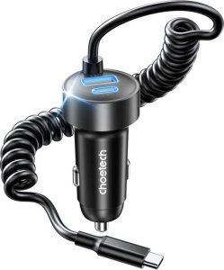 Ładowarka Samochodowa Choetech TC0030 65W USB-C + USB-A QC3.0 PD3.0 z Kablem Sprężynowym 1,2m 6