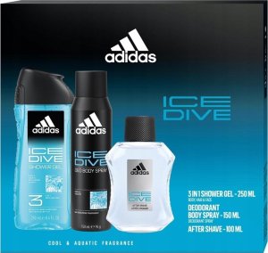 Adidas Ice Dive Zestaw kosmetyków ( płyn po goleniu 100ml, żel pod prysznic 250 ml, deo spray 150 ml) 2024 1