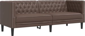 vidaXL Sofa Chesterfield, 3-os., brązowa, tapicerowana sztuczną skórą 2