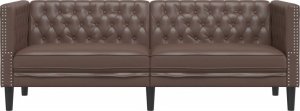 vidaXL Sofa Chesterfield, 3-os., brązowa, tapicerowana sztuczną skórą 4