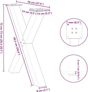 vidaXL Nogi do stołu jadalnianego, 3 szt., 70x(72-73) cm, stal 10