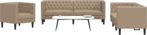 vidaXL 3-cz. zestaw wypoczynkowy Chesterfield, cappuccino, ekoskóra 1