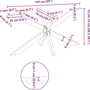 vidaXL Noga do stołu jadalnego stal 150x78x(72-73)cm stal 9