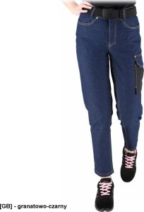 JEANS-L727 - Elastyczne spodnie ochronne do pasa damskie zapięcie guzik zamek błyskawiczny 6 kieszeni tkanina jeansowa 78% bawełna, 20% poliester 2% elastan 330 g/m2 48 1