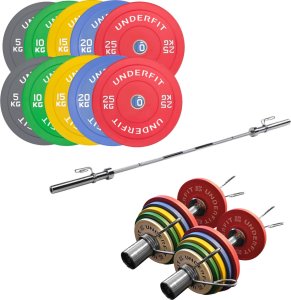 Sztanga olimpijska 220 cm 170 kg + zestaw hantli UNDERFIT 2 x 20 kg 1