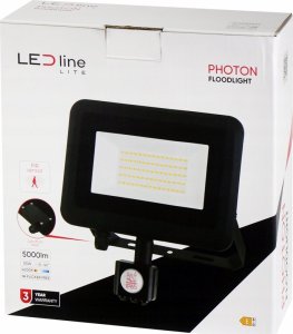 Naświetlacz Ledline Lauko sviestuvas su judesio davikliu LED 50W neutraliai balta 230Vac, 5000lm, IP65, juodas, PHOTON, LED LINE 3