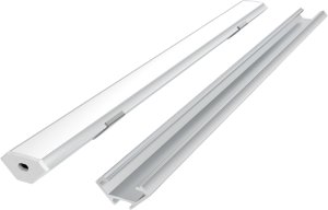 LED profilio komplektas, 2m, kampinis, anoduotas, su baltu dangteliu, laikikliais ir aklemis 1