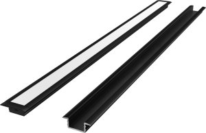 LED profilio komplektas, 2m, ileidziamas, juodas, su baltu dangteliu ir aklemis 1