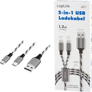 Kabel USB LogiLink USB-A - microUSB + USB-C 1.2 m Szary (CU0202) 9