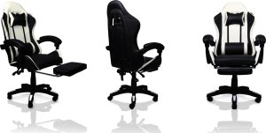 Fotel gamingowy krzesło obrotowe z podnóżkiem ekoskóra czarno-biały 6