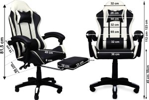 Fotel gamingowy krzesło obrotowe z podnóżkiem ekoskóra czarno-biały 8