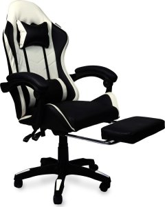 Fotel gamingowy krzesło obrotowe z podnóżkiem ekoskóra czarno-biały 9