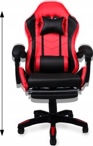 Fotel gamingowy krzesło obrotowe z podnóżkiem ekoskóra czarno-czerwony 4