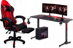 Fotel gamingowy krzesło obrotowe z podnóżkiem ekoskóra czarno-czerwony 5