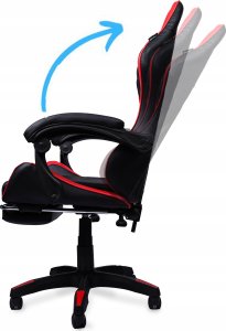 Fotel gamingowy krzesło obrotowe z podnóżkiem ekoskóra czarno-czerwony 6