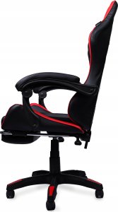 Fotel gamingowy krzesło obrotowe z podnóżkiem ekoskóra czarno-czerwony 7