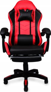 Fotel gamingowy krzesło obrotowe z podnóżkiem ekoskóra czarno-czerwony 8