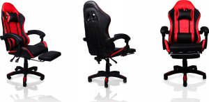 Fotel gamingowy krzesło obrotowe z podnóżkiem ekoskóra czarno-czerwony 9