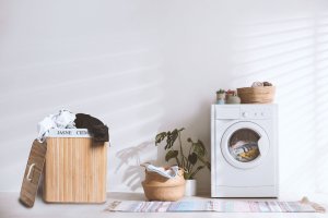 Kosz na pranie Bauerkraft Bambusowy kosz pojemnik brudownik na pranie bieliznę 2 komory 100l 4