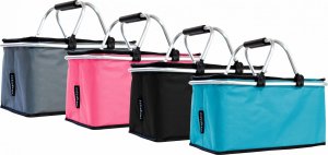 SKŁADANY KOSZYK TERMICZNY PIKNIKOWY NA ZAKUPY PLAŻĘ Z 2 UCHWYTAMI - WODOODPORNY, SZARY 3