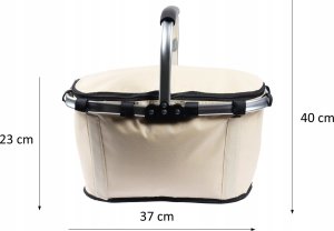 SKŁADANY KOSZYK TERMICZNY PIKNIKOWY NA ZAKUPY, PLAŻĘ Z 1 UCHWYTEM - WODOODPORNY, BEŻOWY 9