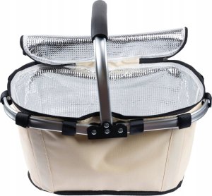 SKŁADANY KOSZYK TERMICZNY PIKNIKOWY NA ZAKUPY, PLAŻĘ Z 1 UCHWYTEM - WODOODPORNY, BEŻOWY 10