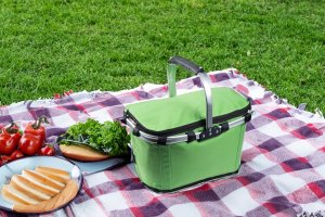 SKŁADANY KOSZYK TERMICZNY PIKNIKOWY NA ZAKUPY, PLAŻĘ Z 1 UCHWYTEM - WODOODPORNY, ZIELONY 10