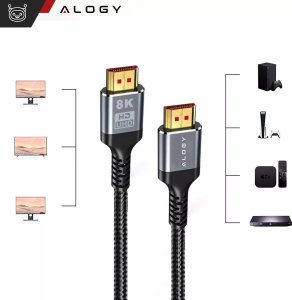 Kabel HDMI 2.1 Alogy 5m 4K 8K PREMIUM MIEDŹ ULTRA High Speed 60Hz 48GBps Czarny 6