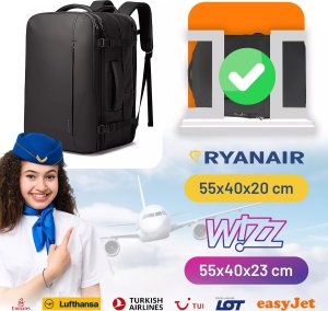 Plecak wodoodporny Bange na laptopa 17" miejski podróżny 47.5x31x26 cm rozszerzany do pracy samolotu męski damski Czarny 3