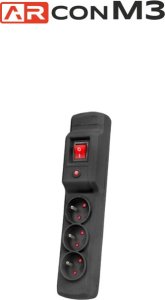 Listwa przeciwprzepięciowa 3 gniazda o długości 1,5m czarna ARcon M3 2