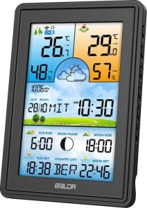 Bezprzewodowa stacja pogodowa termometr higrometr zegar fazy księżyca kalendarz budzik z drzemką czarna 11