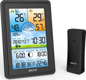 Bezprzewodowa stacja pogodowa termometr higrometr zegar fazy księżyca kalendarz budzik z drzemką czarna 13
