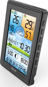 Bezprzewodowa stacja pogodowa termometr higrometr zegar fazy księżyca kalendarz budzik z drzemką czarna 14