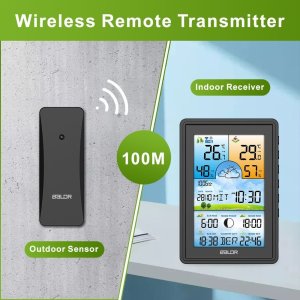 Bezprzewodowa stacja pogodowa termometr higrometr zegar fazy księżyca kalendarz budzik z drzemką czarna 5