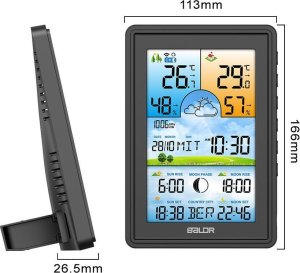 Bezprzewodowa stacja pogodowa termometr higrometr zegar fazy księżyca kalendarz budzik z drzemką czarna 7